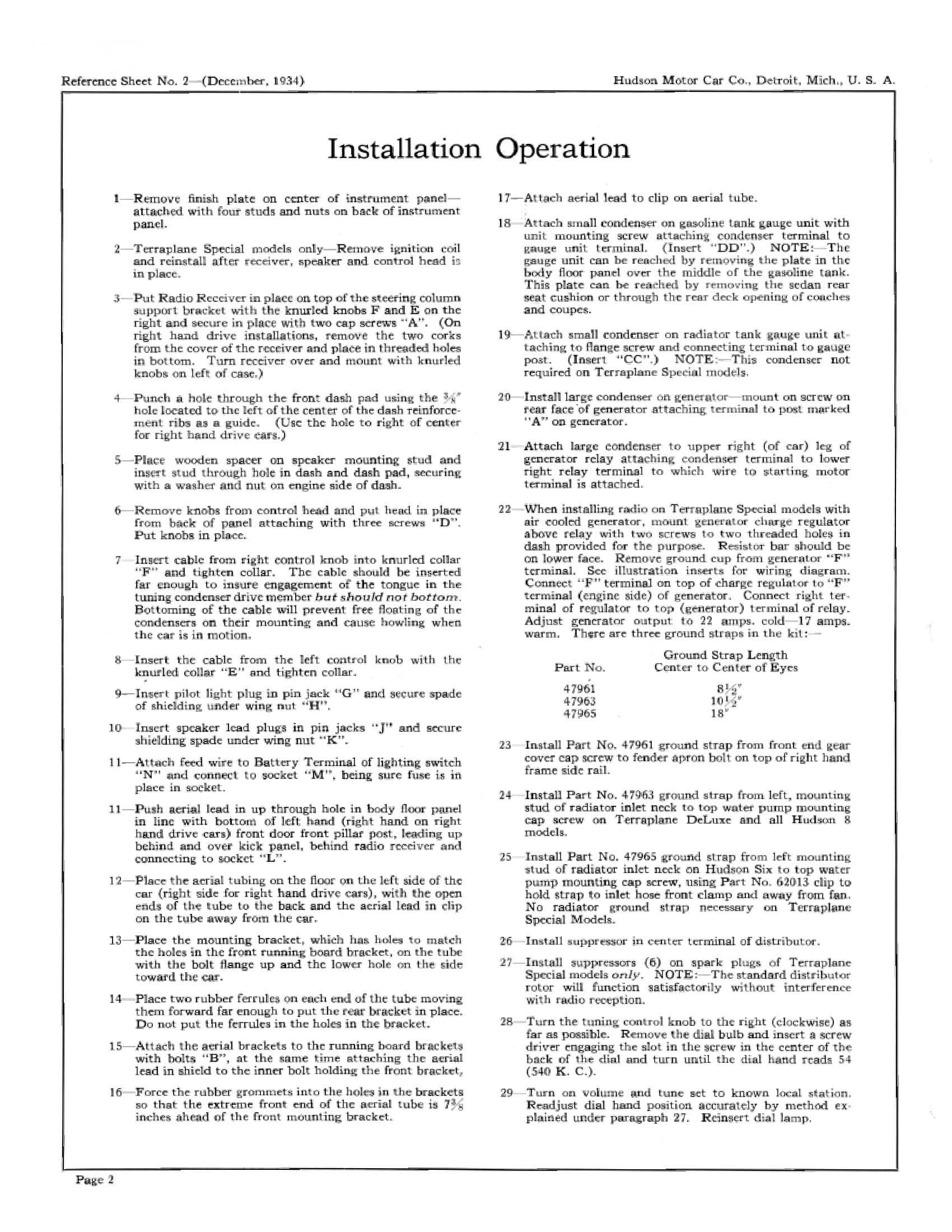 1935 Hudson Reference Sheets Page 2